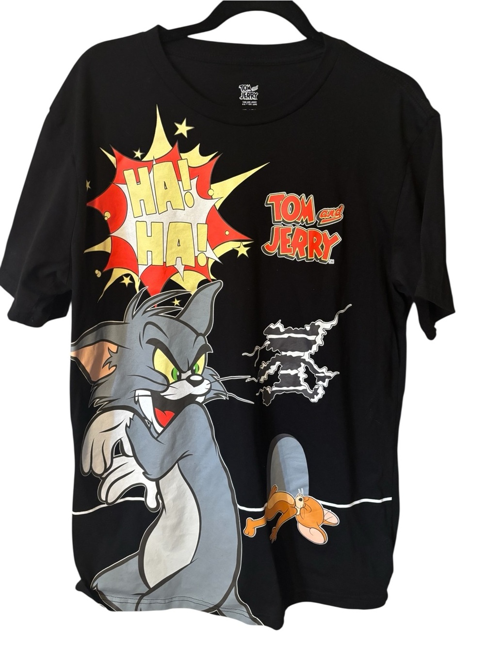 Tom & Jerry Graphic Tee Men’s XL by MAD Engine Black Grey Yellow Red Cotton Poly